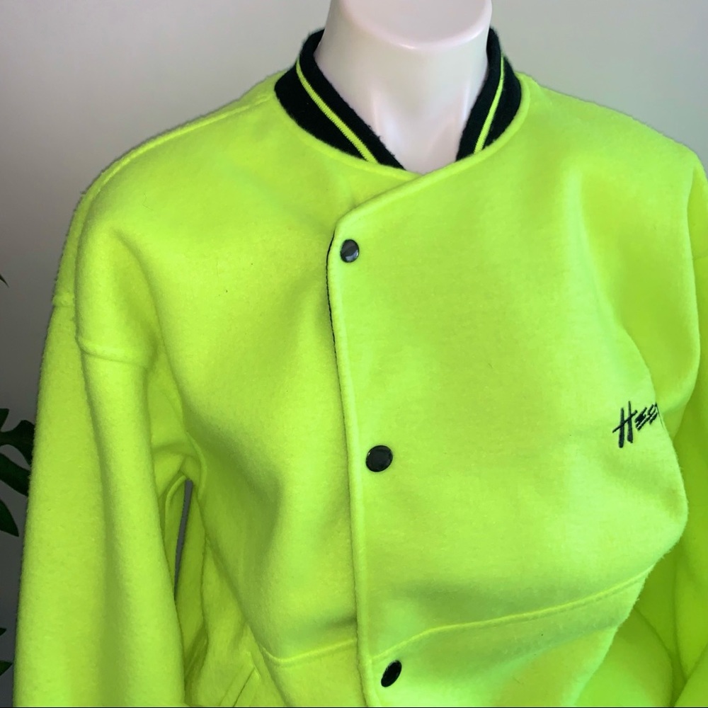 v i n t a g e :: Electric Fleece Bomber Jacket Rare 80s Neon Yellow - Picture 13 of 13
